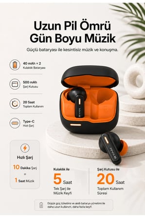 Ryan Neo ANC ENC Kablosuz Bluetooth 5.3 Kulaklık – 4 Mikrofonlu, Gürültü Engelleme, Düşük Gecikmeli Oyun Modu Siyah