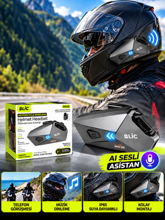 Blic RS55 Bluetooth 6.0 Motosiklet Kask Kulaklığı – 800 mAh Batarya, AI Sesli Asistan Destekli, Kablosuz Müzik ve Telefon Görüşmesi