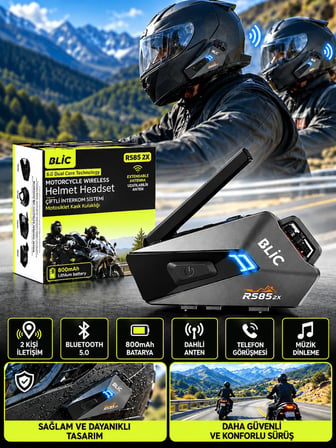 Blic RS85 2X Tekli Motosiklet İnterkom – 2 Kişi Eşleşme Özellikli, Bluetooth 5.0, 800 mAh Batarya, Kask İçi Kulaklık