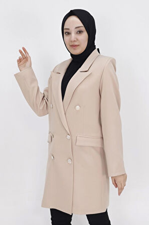 Sahte Cep Detaylı Kruvaze Yaka Blazer Ceket