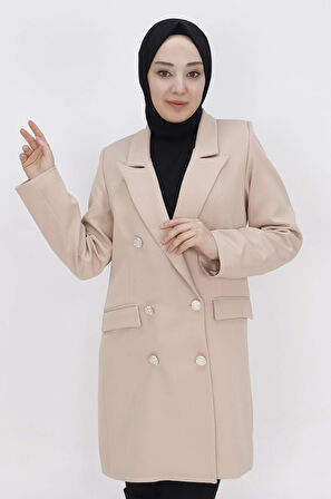 Sahte Cep Detaylı Kruvaze Yaka Blazer Ceket