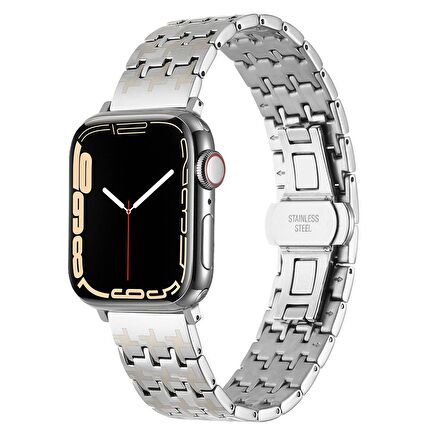 Gpack Apple Watch SE 2 2023 44mm Kordon Metal Zigzag Fit Tasarım Desenli KRD86