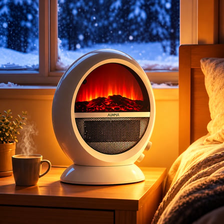 Auhma AT2H Şömine Efektli Elektrikli Isıtıcı Fan 2000W – 2 Kademeli, Sessiz DC Motor, Termostatlı, Devrilme Korumalı