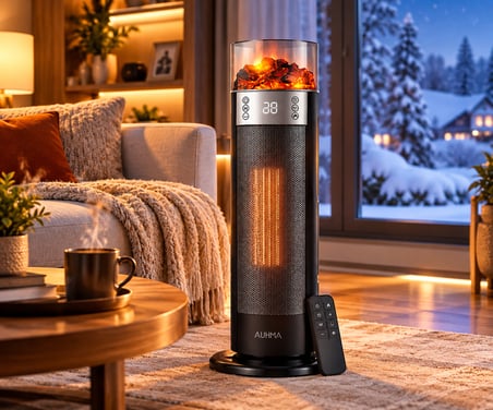 Auhma AT3H 2000W Şömine Efektli Kule Tipi Elektrikli Isıtıcı – Uzaktan Kumandalı, LED Ekranlı, Dokunmatik, Salınımlı, 24 Saat Zamanlayıcılı