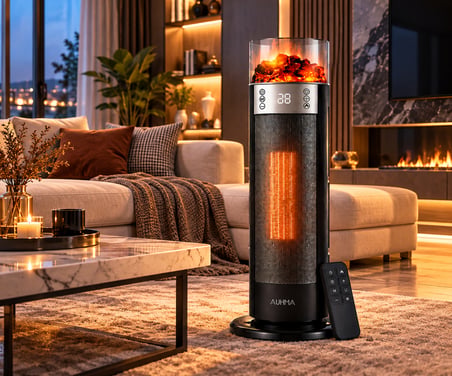 Auhma AT3H 2000W Şömine Efektli Kule Tipi Elektrikli Isıtıcı – Uzaktan Kumandalı, LED Ekranlı, Dokunmatik, Salınımlı, 24 Saat Zamanlayıcılı