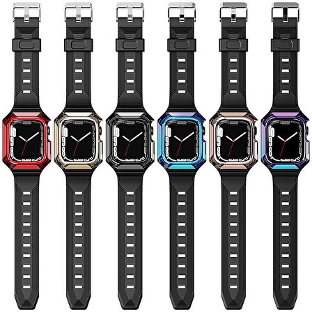 Gpack Apple Watch SE 2 2023 44mm Kordon Full Defens Armor Renkli Full Kasa Korumalı KRD88