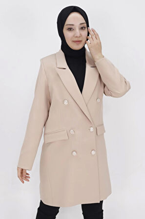 Sahte Cep Detaylı Kruvaze Yaka Blazer Ceket