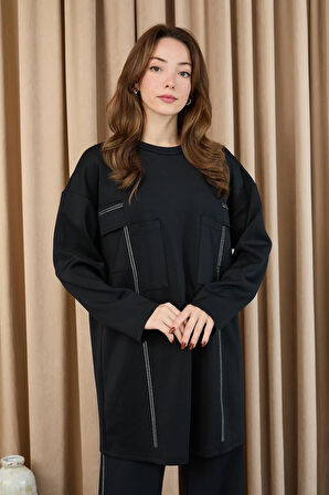 Puane Scuba Kumaş Taş Detaylı Takım