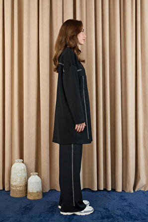 Puane Scuba Kumaş Taş Detaylı Takım