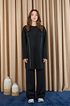 Puane Scuba Kumaş Taş Detaylı Takım