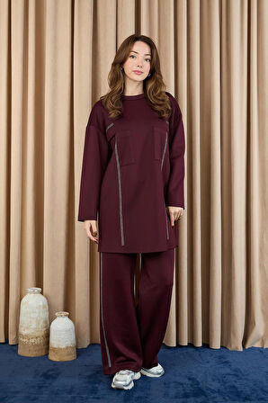 Puane Scuba Kumaş Taş Detaylı Takım