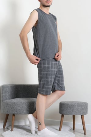 Modi Green Süprem Ekose Şortlu Erkek Pijama Takım Füme - 75261.1048.