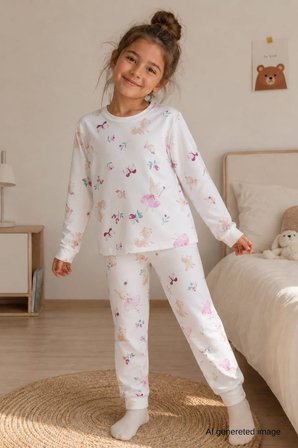 Kız Çocuk Yeni sezon Pamuklu  Desenli Pijama Takım TKM1021