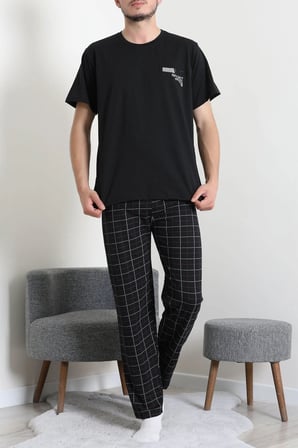 Modi Green Kısa Kollu Erkek Pijama Takımı Siyahkare - 41985.1048.