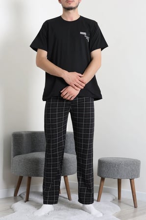 Modi Green Kısa Kollu Erkek Pijama Takımı Siyahkare - 41985.1048.