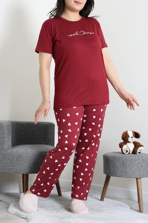 Modi Green Büyük Beden Milan Pijama Takımı Bordokalp - 53611.1048.