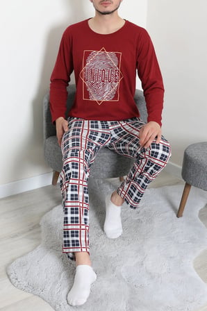 Modi Green Süprem Ekoseli Uzun Kollu Erkek Pijama Takımı Bordo - 75258.1838.