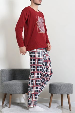 Modi Green Süprem Ekoseli Uzun Kollu Erkek Pijama Takımı Bordo - 75258.1838.