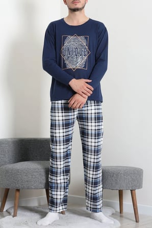 Modi Green Süprem Ekoseli Uzun Kollu Erkek Pijama Takımı İndigo - 75258.1838.