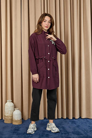 Puane Taş Detaylı Paraşüt Kumaş Trenç Gömlek