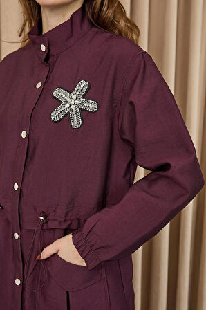 Puane Taş Detaylı Paraşüt Kumaş Trenç Gömlek
