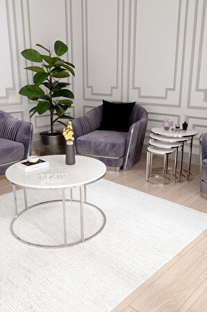 FURSİMO ELEGANTE ORTA SEHPA KREM MDF GÜMÜŞ  AYAK