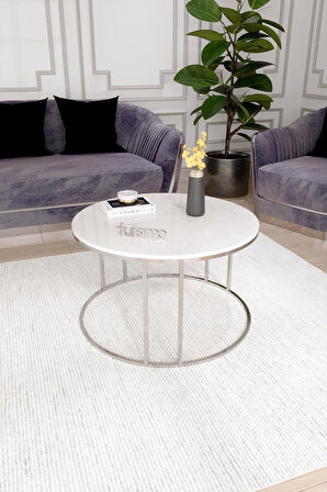 FURSİMO ELEGANTE ORTA SEHPA KREM MDF GÜMÜŞ  AYAK