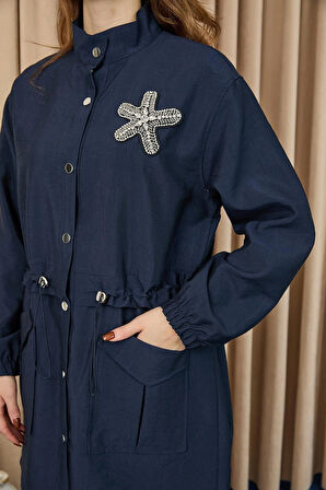 Puane Taş Detaylı Paraşüt Kumaş Trenç Gömlek