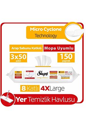 Sleepy Easy Clean Arap Sabunu Katkılı Mopa Uyumlu Yer Temizlik Havlusu 3x50 (150 YAPRAK)