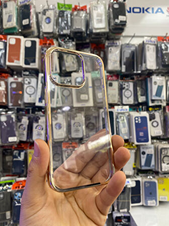 İPHONE 14 PRO UYUMLU GARAJ ARKA ŞEFFAF SERT KILIF KENARLAR GOLD