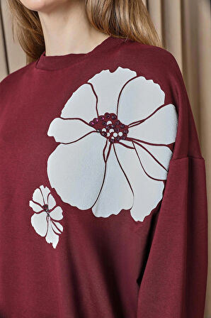 Puane 2 İp Kumaş Taş ve Baskılı Detaylı Sweatshirt