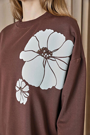 Puane 2 İp Kumaş Taş ve Baskılı Detaylı Sweatshirt