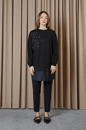 Puane 2 İp Kumaş Taş ve Nakışlı Detaylı Sweatshirt