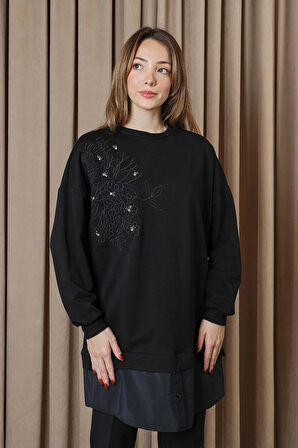 Puane 2 İp Kumaş Taş ve Nakışlı Detaylı Sweatshirt