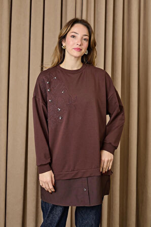 Puane 2 İp Kumaş Taş ve Nakışlı Detaylı Sweatshirt