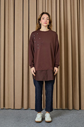 Puane 2 İp Kumaş Taş ve Nakışlı Detaylı Sweatshirt