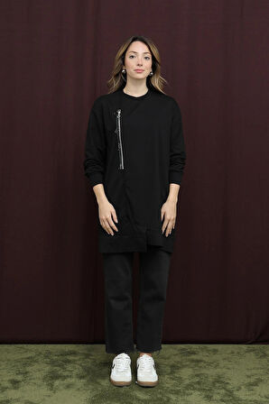 Puane 2 İp Kumaş Fermuar Detaylı Sweatshirt