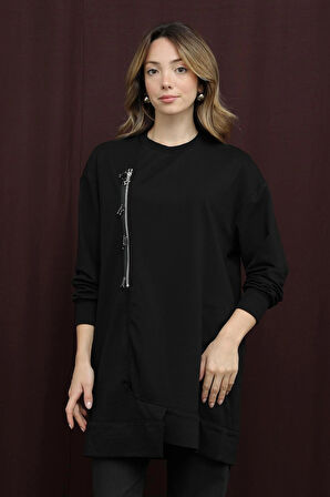 Puane 2 İp Kumaş Fermuar Detaylı Sweatshirt