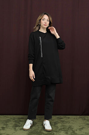 Puane 2 İp Kumaş Fermuar Detaylı Sweatshirt