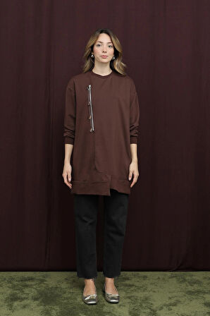 Puane 2 İp Kumaş Fermuar Detaylı Sweatshirt