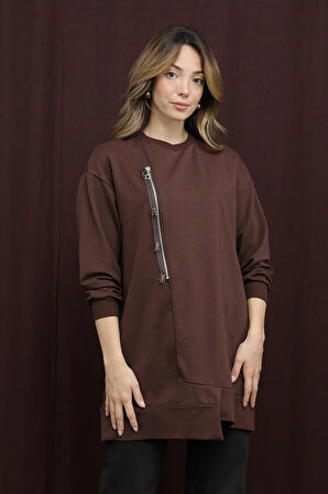 Puane 2 İp Kumaş Fermuar Detaylı Sweatshirt