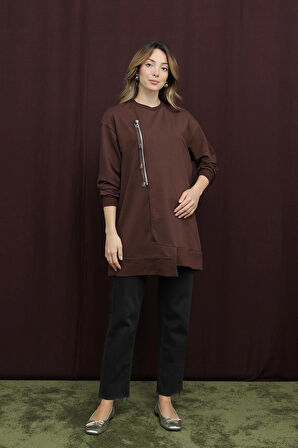 Puane 2 İp Kumaş Fermuar Detaylı Sweatshirt