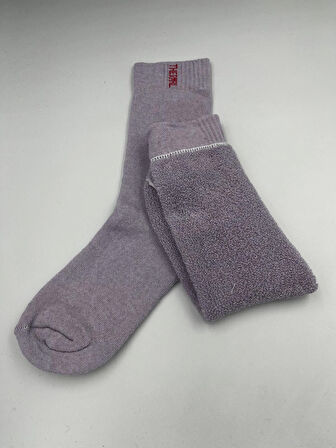 3 Çift Lila Termal Yünlü Havlu Çorap -30 Dereceye Dayanıklı Koku Yapmaz Sıcak Tutar