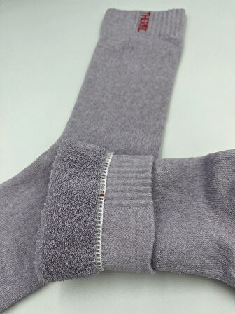 3 Çift Lila Termal Yünlü Havlu Çorap -30 Dereceye Dayanıklı Koku Yapmaz Sıcak Tutar