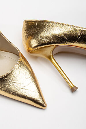 Dorethy Kadın Topuklu Ayakkabı Gold Parlak Cilt Stiletto 