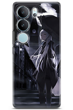 Vivo V29 5G uyumlu Girls 21 TPU Silikon Beyaz Saç Şemsiye Gece 