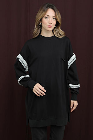 Puane 2 İp Kumaş Fırfır Detaylı Sweatshirt