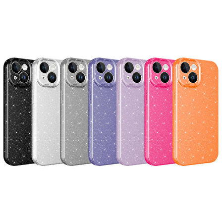 Gpack Apple iPhone 15 Kılıf Koton Simli Silikon Arka Kapak Kamera Korumalı