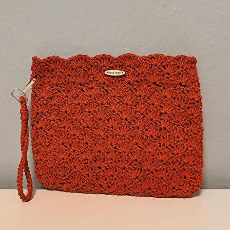 Uretti - Ayşegül 6289 El Yapımı Desenli Kağıt İp  Clutch Çanta 19cm - Kırmızı