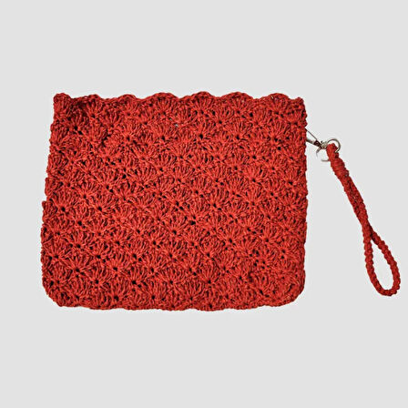 Uretti - Ayşegül 6289 El Yapımı Desenli Kağıt İp  Clutch Çanta 19cm - Kırmızı